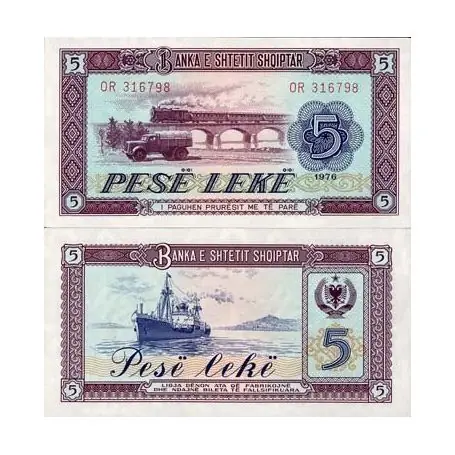 Achat Immédiat Billet de collection Albanie Pk N° 42 - 5 Leke