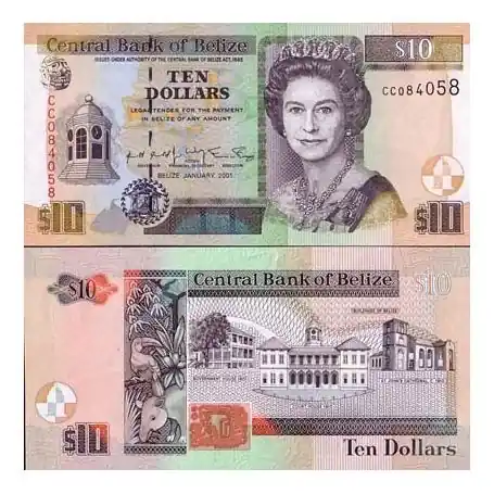 Billet de collection Belize Pk N° 62 - 10 Dollars Tendance