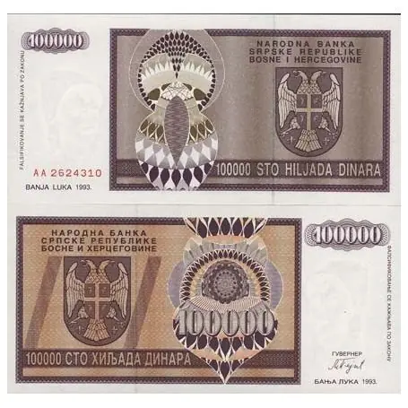 Garantie Incluse Billets de banque Bosnie Pk N° 141 - 100000 Dinara