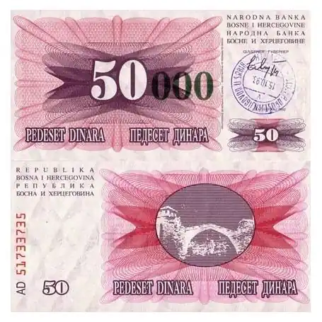 Billet de banque Bosnie Pk N° 55 - 50000 Dinara Retour Gratuit