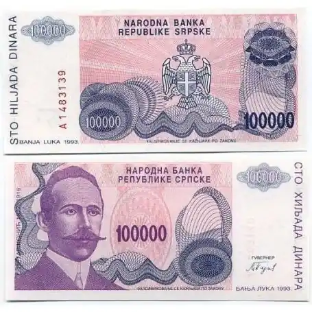 Billets banque Bosnie Pk N° 151 - 100000 Dinara Jusqu’à Épuisement Des Stocks