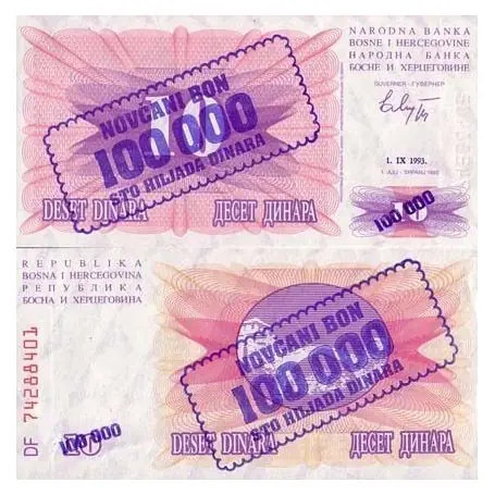 Billet de collection Bosnie Pk N° 34 - 100000 Dinara Acheter Direct