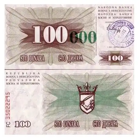 Expédié Aujourd’hui Billets de banque Bosnie Pk N° 56 - 100000 Dinara