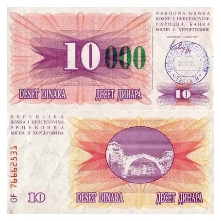 Billets collection Bosnie Pk N° 53 - 10000 Dinara Top Qualité