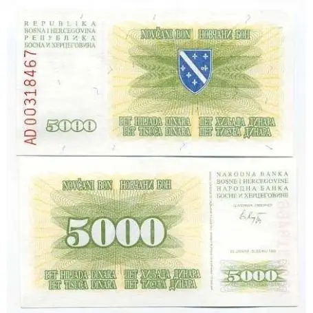 Top Qualité Billet de banque Bosnie Pk N° 16 - 5000 Dinara