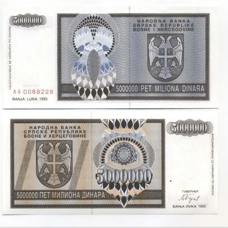 Billets collection Bosnie Pk N° 143 - 5 MIL Dinara Quantité Limitée