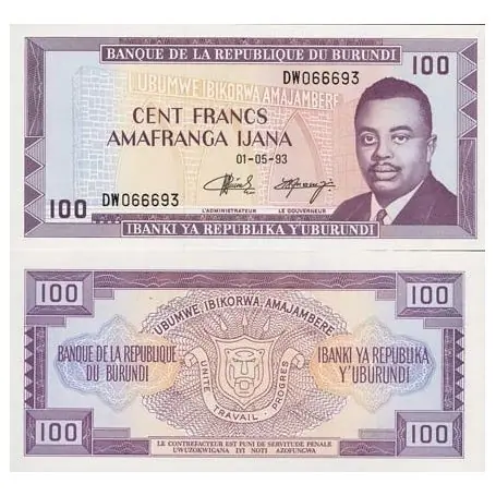 Billet de collection Burundi Pk N° 29 - 100 Francs Meilleur Choix