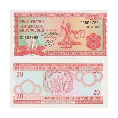 Billets collection Burundi Pk N° 27 - 20 Francs Super Prix