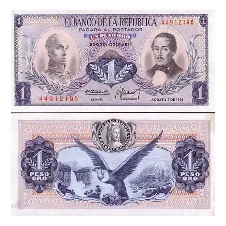 Billets collection Colombie Pk N° 404 - 1 Pesos Dernier Modèle