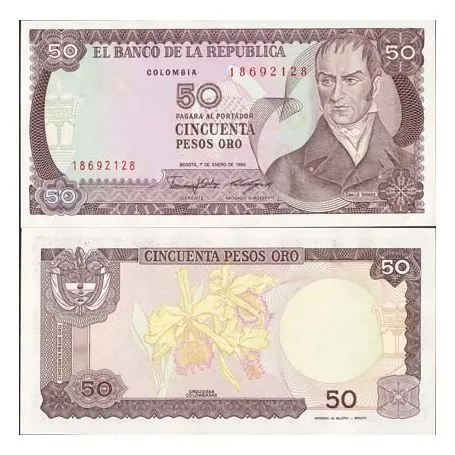 Billet de banque Colombie Pk N° 425 - 50 Pesos Certifié