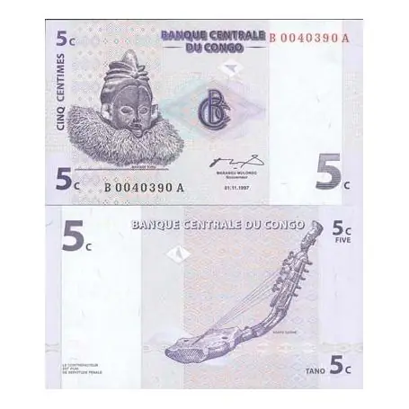 Nouvelle Collection Billet de collection Congo Pk N° 81 - 5 Centimes