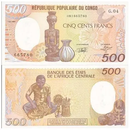 Billets de banque Congo Pk N° 8 - 500 Francs Garantie Incluse