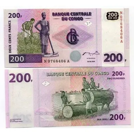 Billets banque Congo Pk N° 95 - 200 Franc Produit De Marque