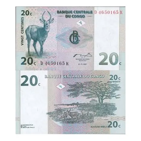 Dernier Modèle Billets de banque Congo Pk N° 83 - 20 Centimes