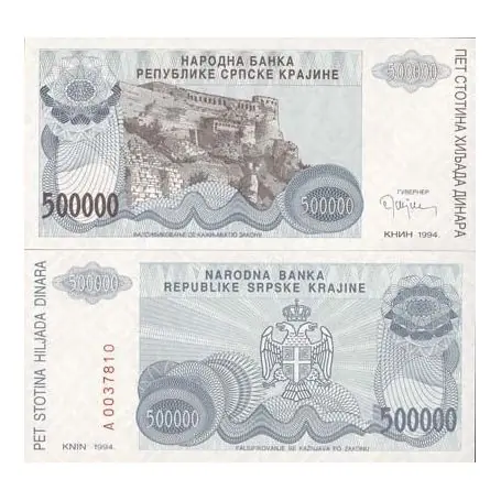 Billet de collection Rep. Serbe de Krajina Pk N° 32 - 500000 Dinara Authentique