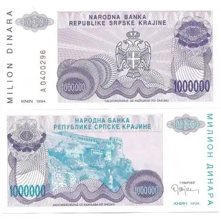 Billet de collection Rep. Serbe de Krajina Pk N° 33 - 1 MIL Dinara Meilleur Choix