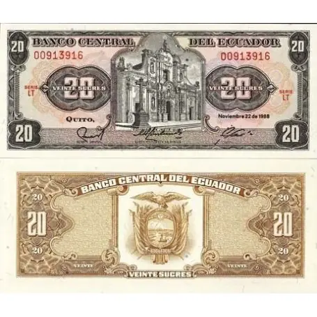 Billet de collection Equateur Pk N° 121A - 20 Sucres Premium