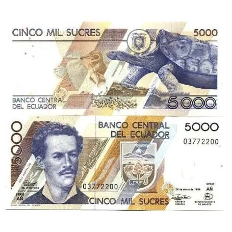 Billets de banque Equateur Pk N° 128 - 5000 Sucres Retour Gratuit