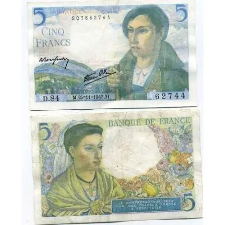 Billet de 5 Francs - Billet France Pk N° 98 Prix Cassé