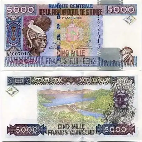 Billets collection Guinee Francaise Pk N° 38 - 5000 Francs Livraison Express