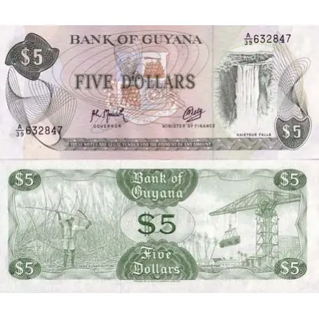 Billet de collection Guyana Pk N° 22 - 5 Dollars Pas Cher