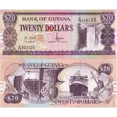 Billets de banque Guyana Pk N° 24 - 20 Dollars Prix Bas