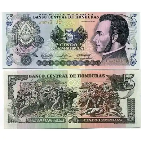 Billets banque Honduras Pk N° 85 - 5 Lempiras Vente Flash