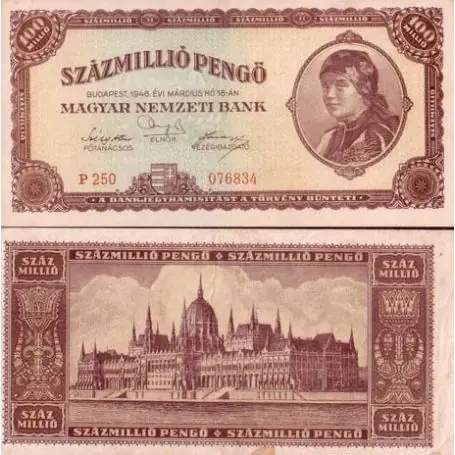 Billet de banque Hongrie Pk N° 124 - 100 MILLIONS Pengo Retour Gratuit