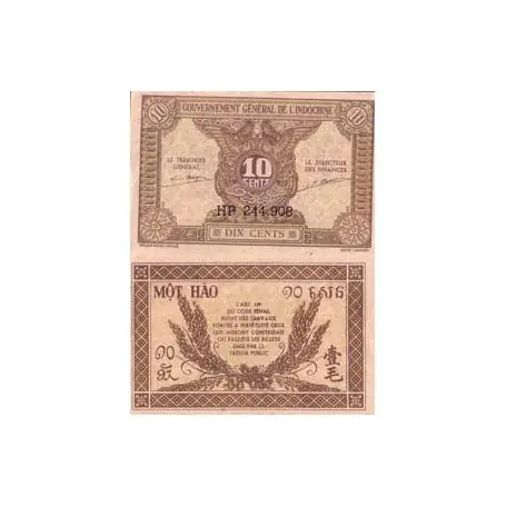 Commander Maintenant Billet de collection Indochine Pk N° 89 - 10 Cents