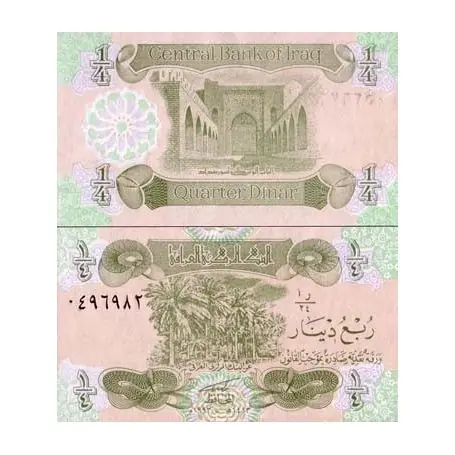 Billets de banque Irak Pk N° 77 - 1/4 Dinar Achat Immédiat