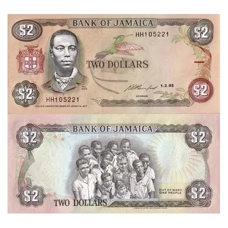 Billet de collection Jamaique Pk N° 69 - 2 Dollars Retour Gratuit