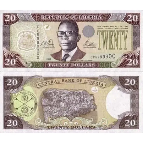 Billets de banque LIBERIA Pk N° 28 - 20 Dollar Marque