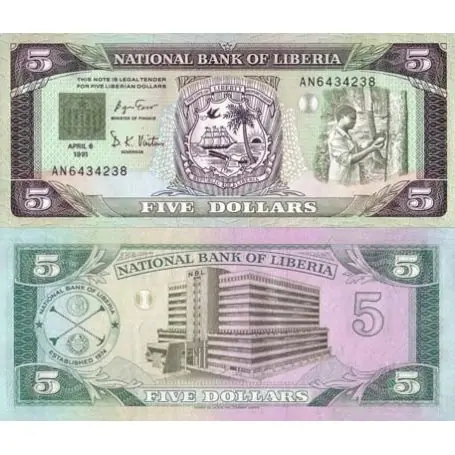 Prix Bas Billet de banque Liberia Pk N° 20 - 5 Dollar