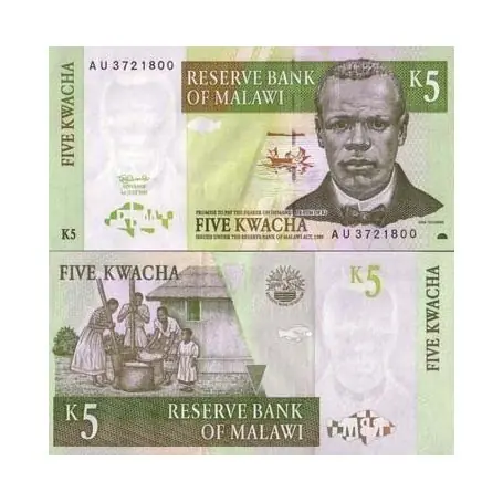 Billets banque Malawi Pk N° 36 - 5 Kwacha Prix Réduit