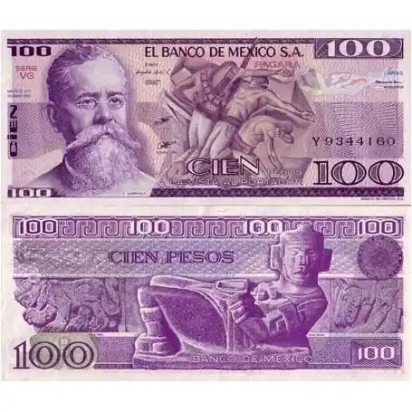 Billet de banque Mexique Pk N° 74 - 100 Pesos Livraison Gratuite