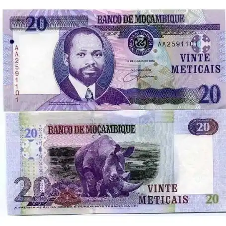 Billets banque Mozambique Pk N° 143 - 20 Meticais Meilleure Qualité