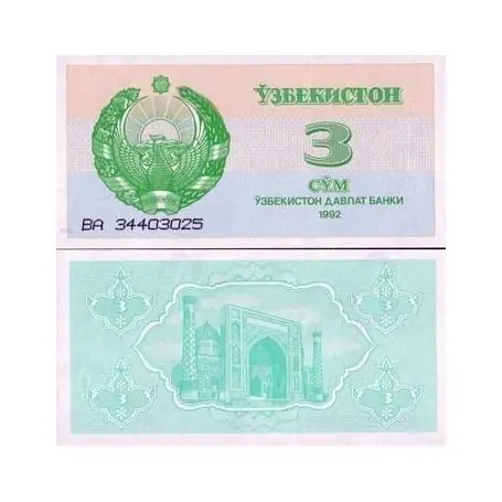 Billets collection Ouzbekistan Pk N° 62 - 3 Sum Dernier Modèle