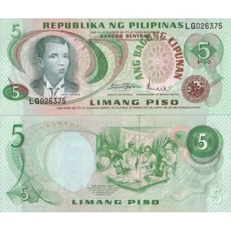 Populaire Billets banque Philippines Pk N° 160 - 5 Piso