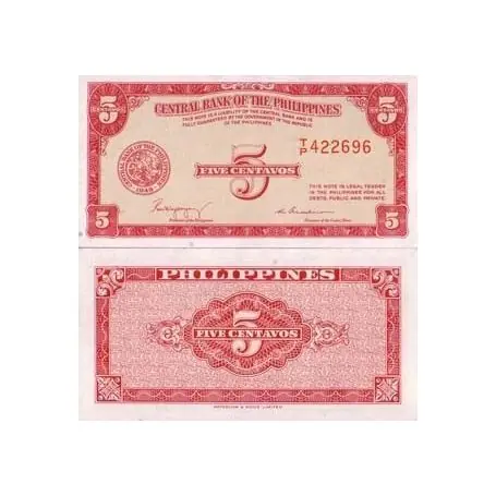 Populaire Billet de collection Philippines Pk N° 126 - 5 Centavo