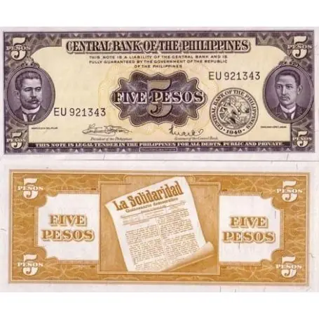 Billet de banque Philippines Pk N° 135 - 5 Pesos Achat Immédiat