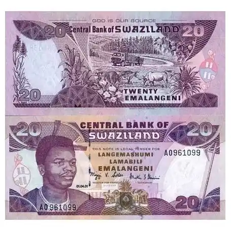 Garantie Incluse Billet de collection Swaziland Pk N° 30 - 20 Lilangeni