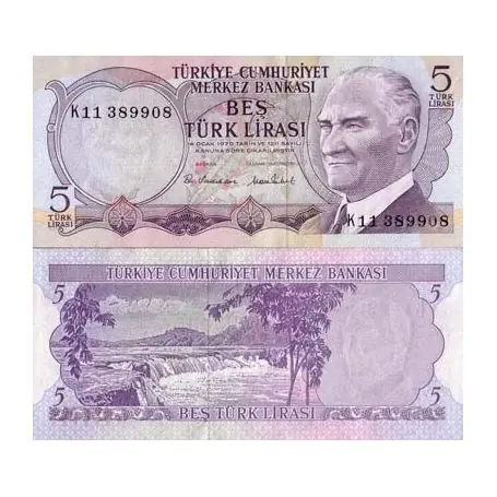 Billet de collection Turquie Pk N° 185 - 5 Lira Gros Lot