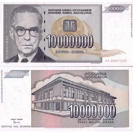 Achetez Aujourd’hui Billet de banque Yougoslavie Pk N° 122 - 10 000 000 Dinara
