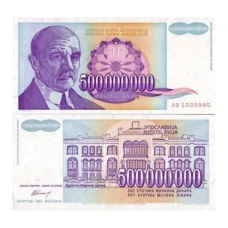 Billets de banque Yougoslavie Pk N° 134 - 500 MIL Dinara Livraison Express