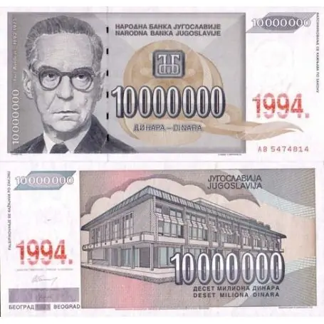 Remise Billet de banque Yougoslavie Pk N° 144 - 10 Millions Dinara