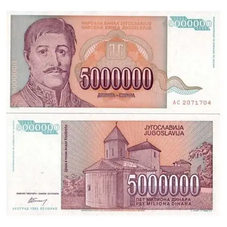 Billets collection Yougoslavie Pk N° 132 - 5 MIL Dinara Réduction