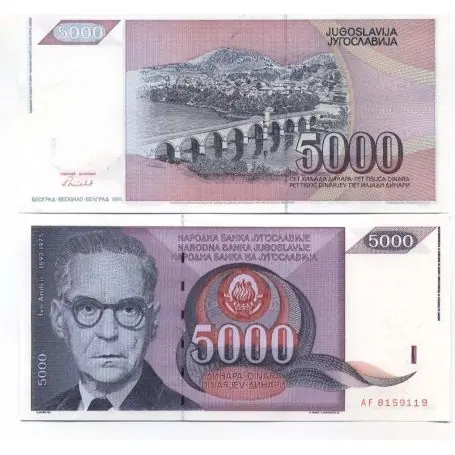Billet de collection Yougoslavie Pk N° 111 - 5000 Dinara Meilleure Qualité