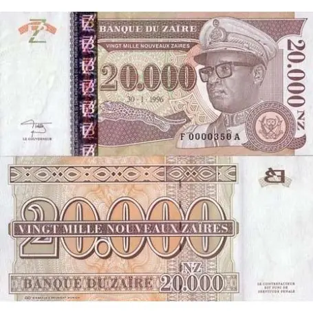 Billets de banque Zaire Pk N° 72 - 20000 Zaires Authentique