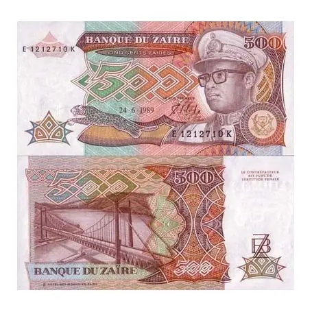 Vente Flash Billets collection Zaire Pk N° 34 - 500 Zaires