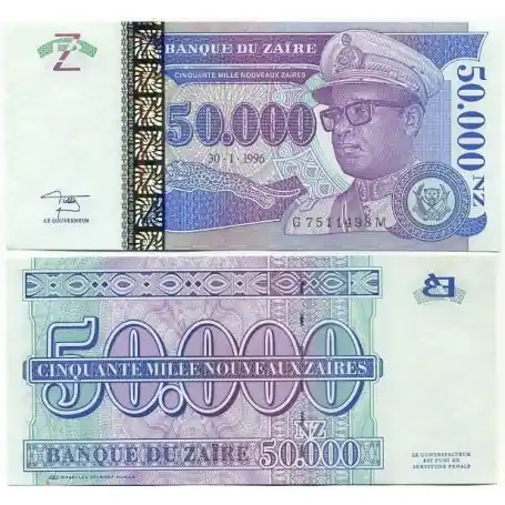 Billet de collection Zaire Pk N° 75 - 50000 Nouveaux Zaires Original
